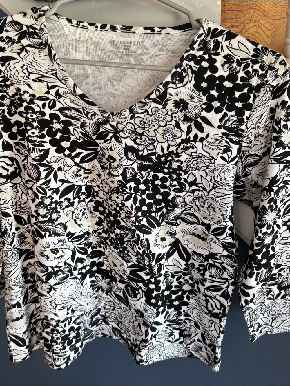 Appleseed's Black & White Floral V-Neck Top